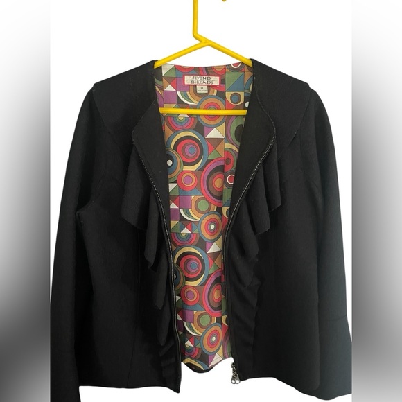 Beyond Threads Alpaca Wool Ruffle Jacket Black Zip Lined Cozy Fall Winter M - Picture 2 of 6